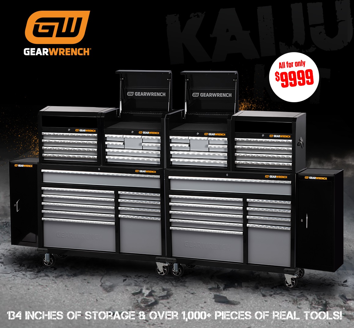 GEARWRENCH 66666 1000 Piece Kaiju Monster Tool Kit – 2x 53” Trolleys, 4x  Chests  2x Side Cabinets Combo Chests  Trolleys, GEARWRENCH Catalogue,  New Products, Sale Items, Sockets  Sets,