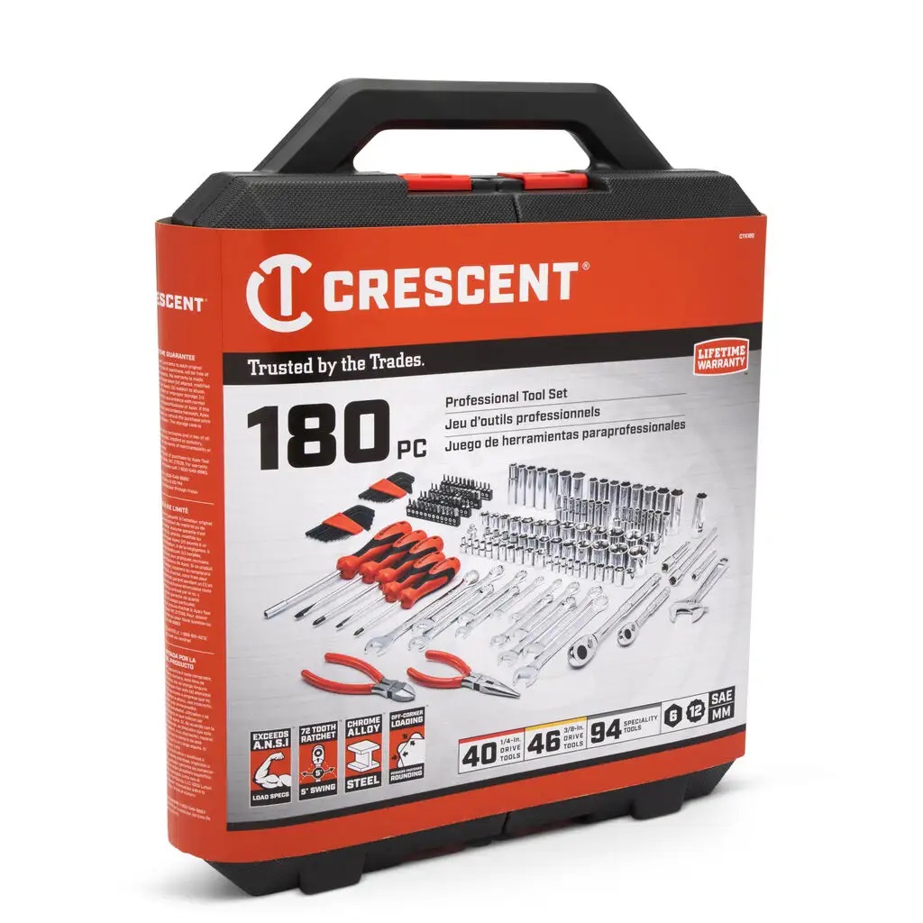 CRESCENT CTK180 180 Piece 1/4”  3/8” Drive Point SAE/Metric Professional  Tool Set 1/4